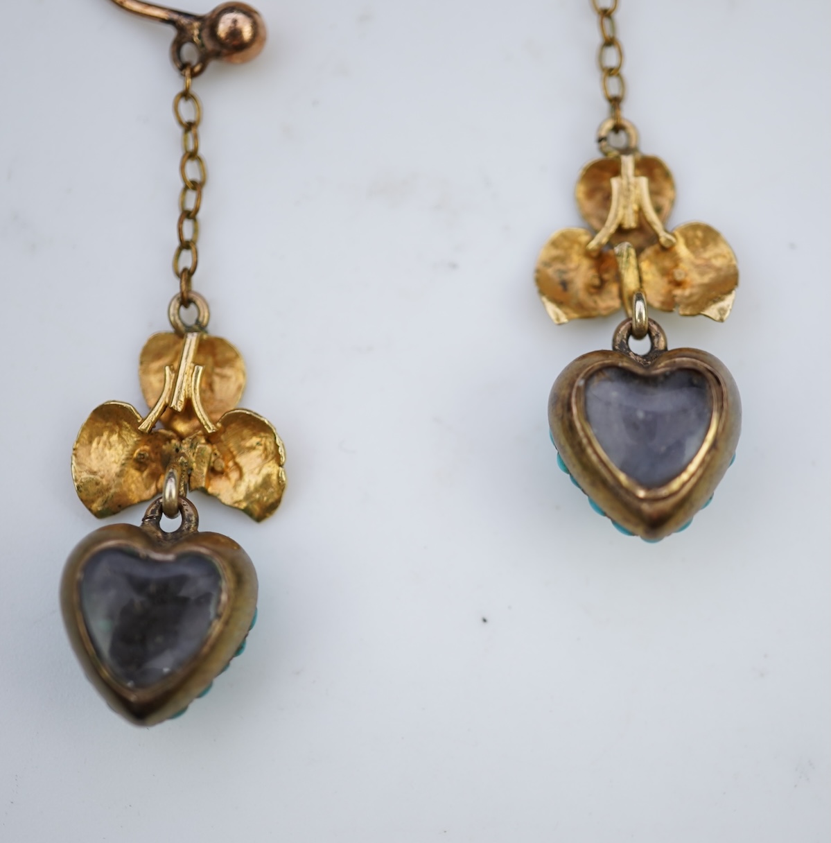 A pair of turquoise locket earrings, mid 19th century and later